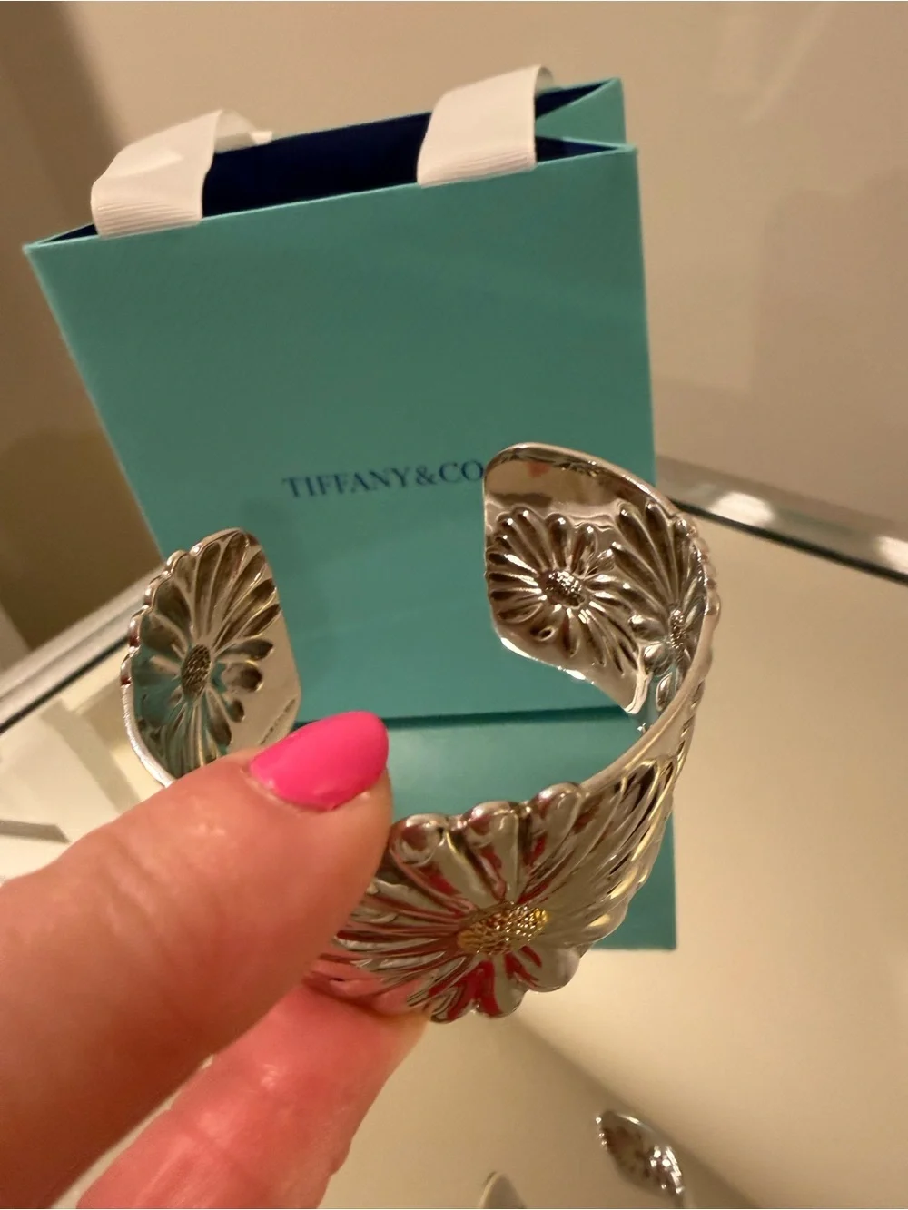 Tiffany & Co. Elsa Peretti Sterling Silver Cuff Bracelet with Gold Daisy Centers